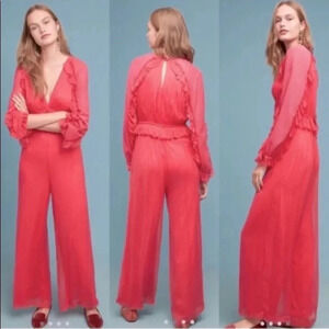 Bl-NK London Anthropologie Janet Pink Ruffled Jumpsuit